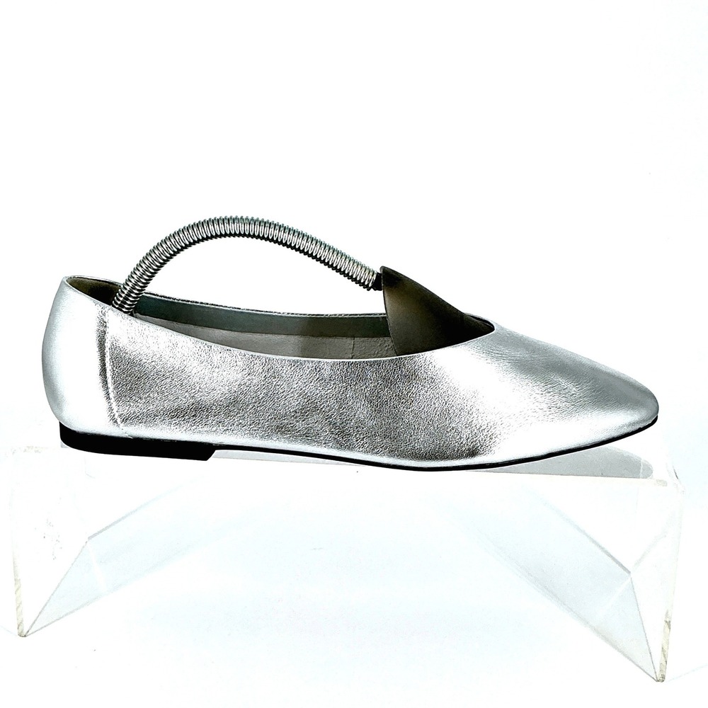 Open Edit Size 10 Silver Metallic Leather Pointed Ballet Flats NEW Madyson $80 - Picture 4 of 14